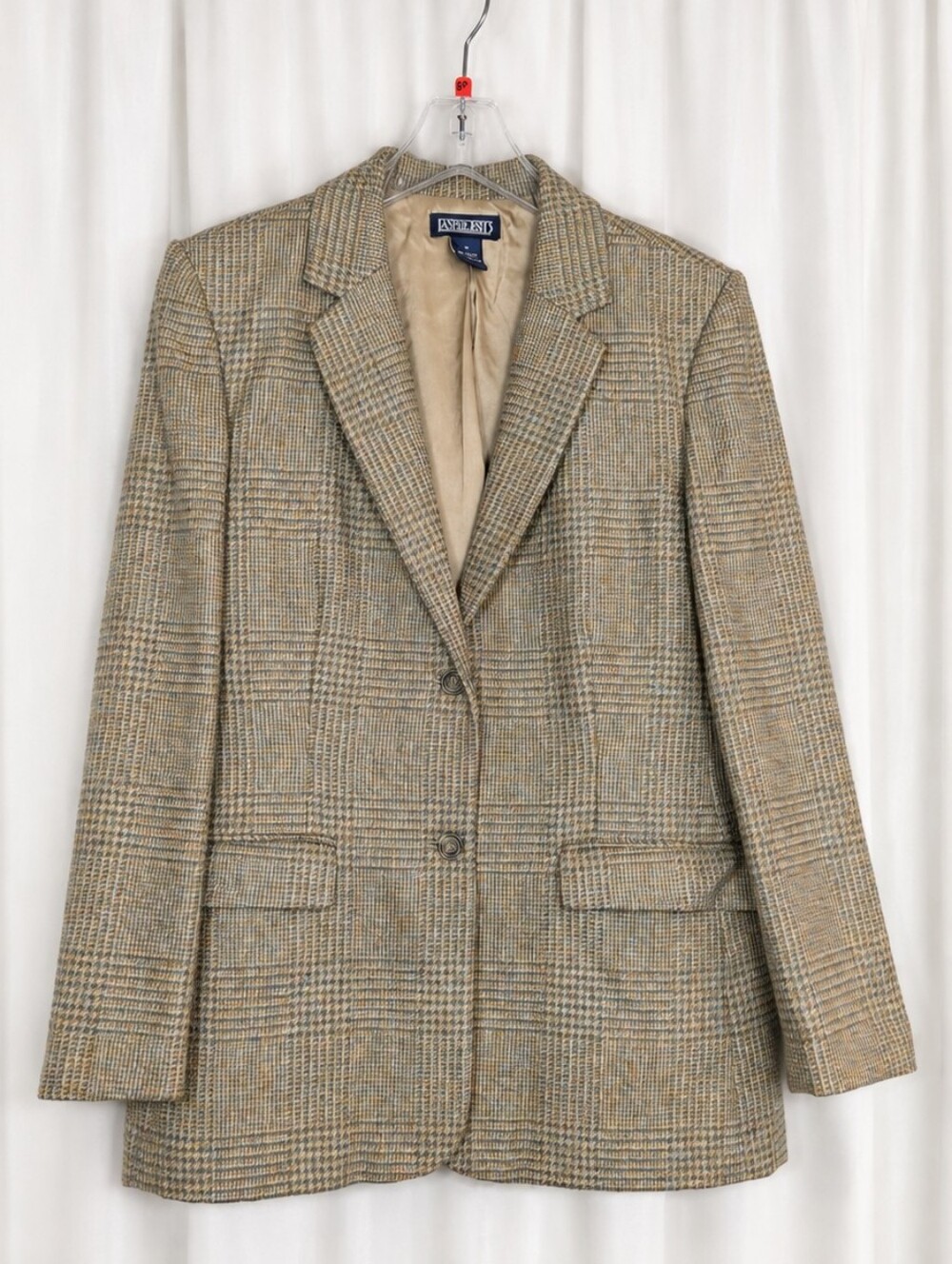 Vintage Lands End Lambswool Glen Plaid Neutral Tweed Heritage Preppy Blazer
